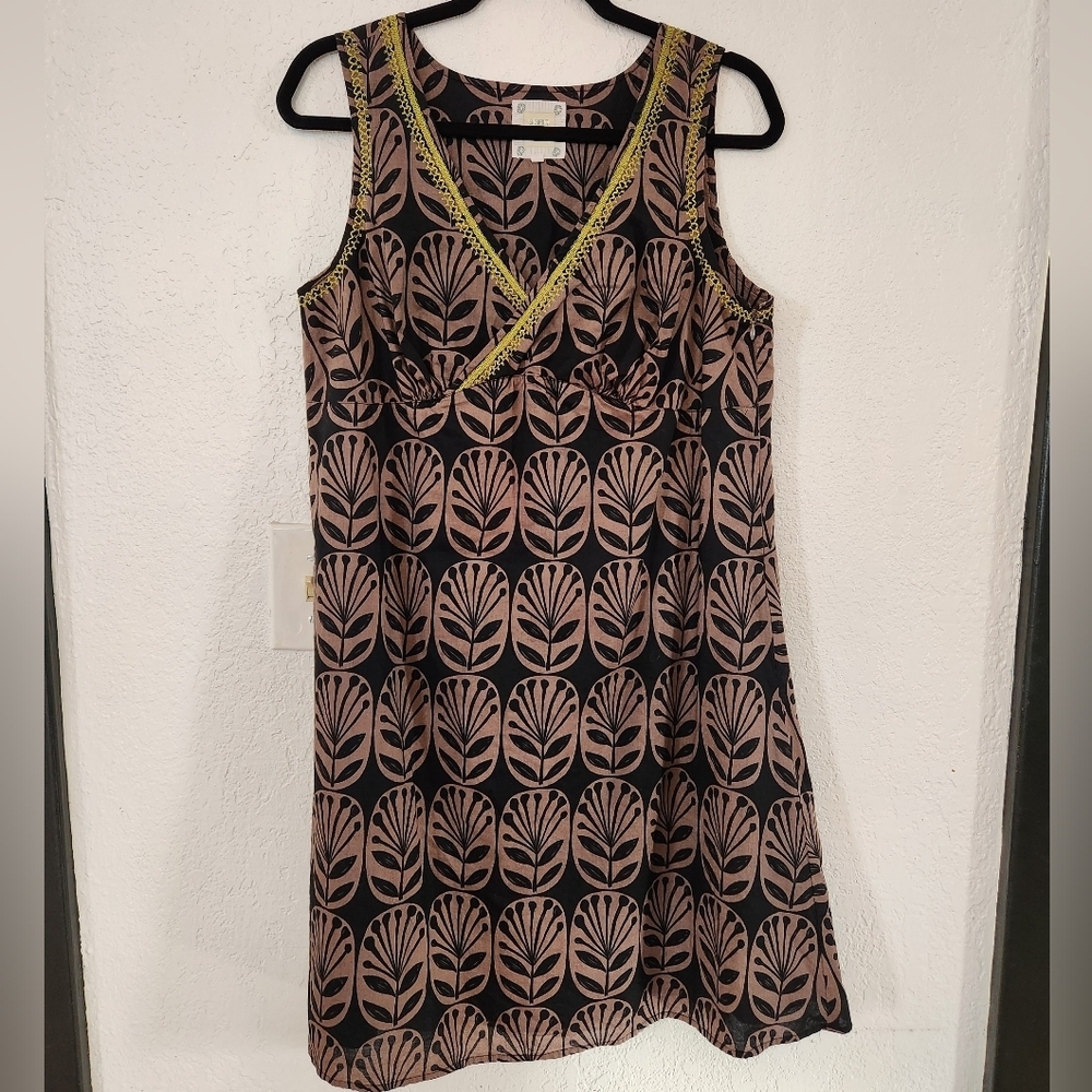 Sigrid Olsen Sleeveless Vneck Brown Floral Midi Dress 100% Cotton Boho Outdoors‎